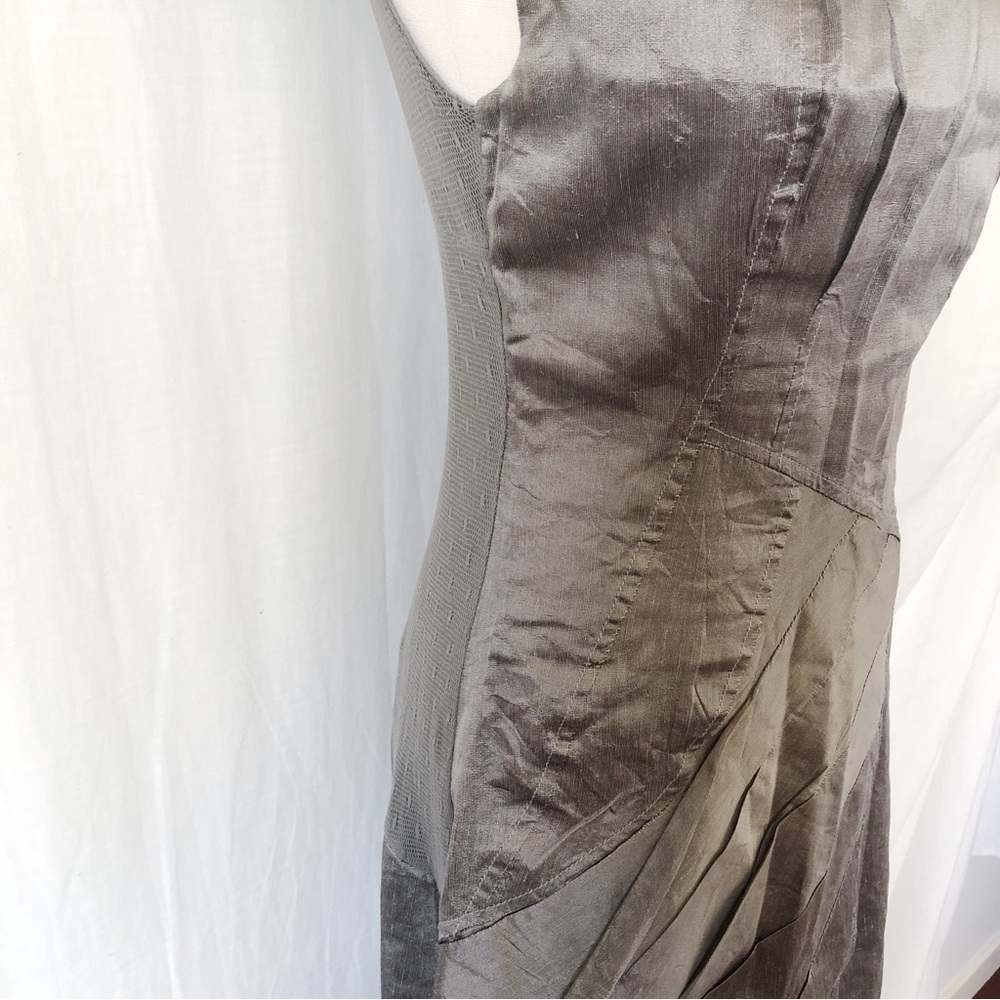SISTE'S Size 8-10 Italian Grey Khaki Metallic Flax Blend Structured Dress Party - Picture 5 of 13
